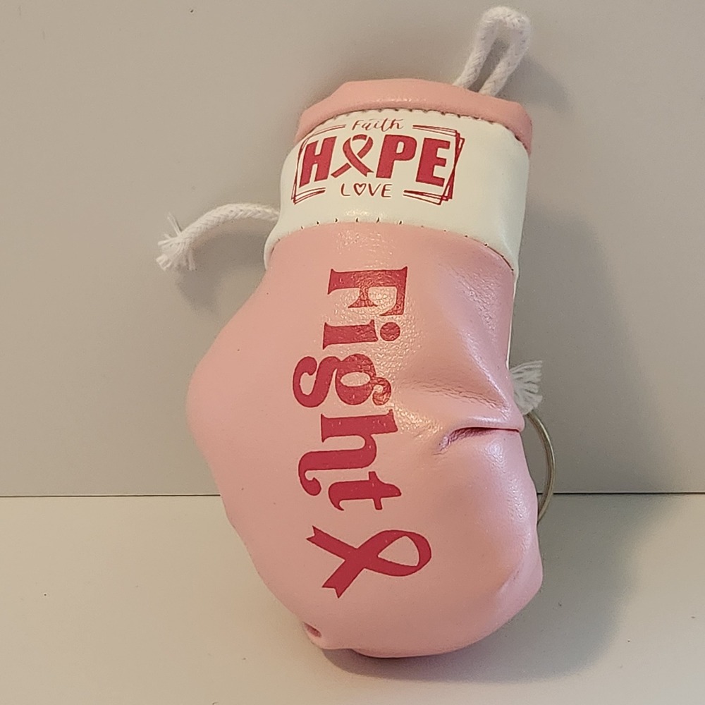 Pink Breast Cancer Awareness Boxing Glove Keychain Faith Hope Love Fight Ribbon